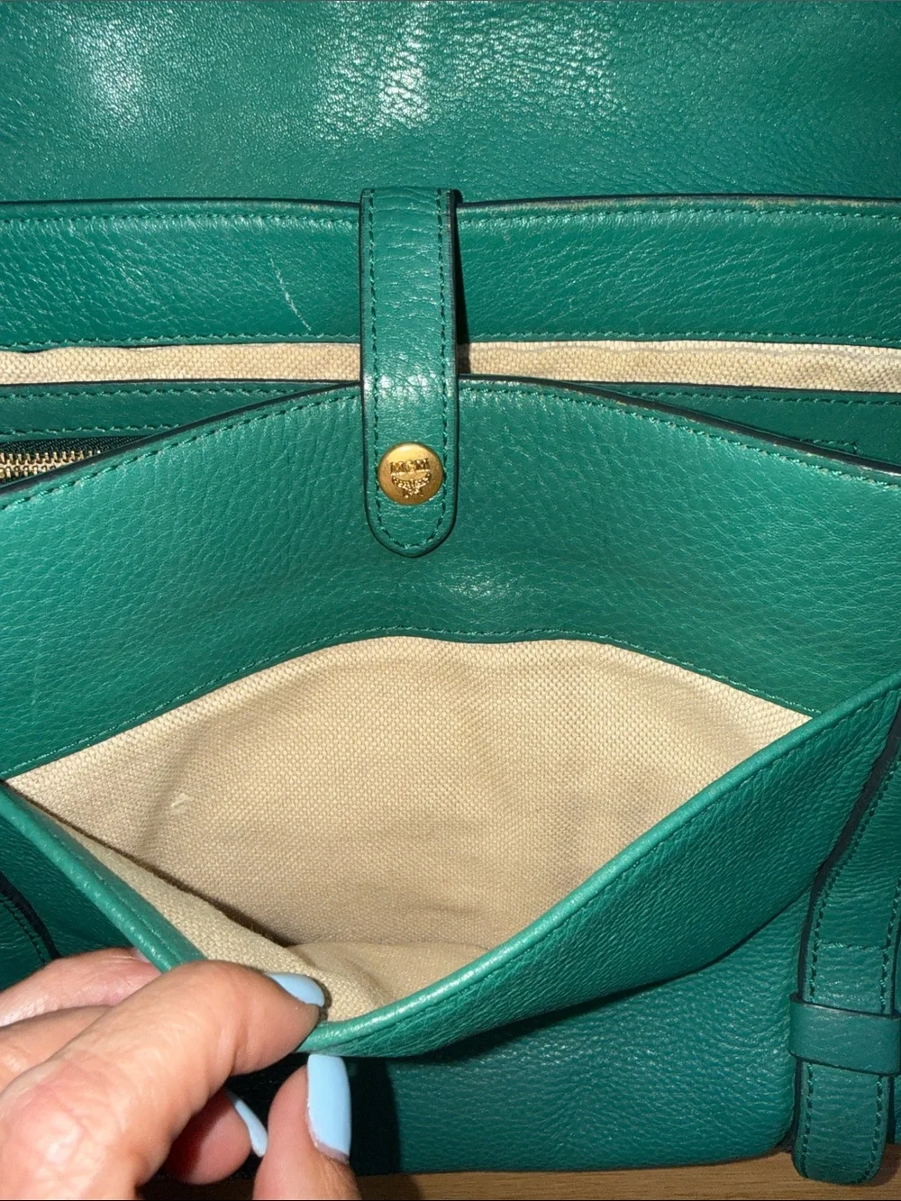 MCM Top Handle Bag Green Leather Crossbody
